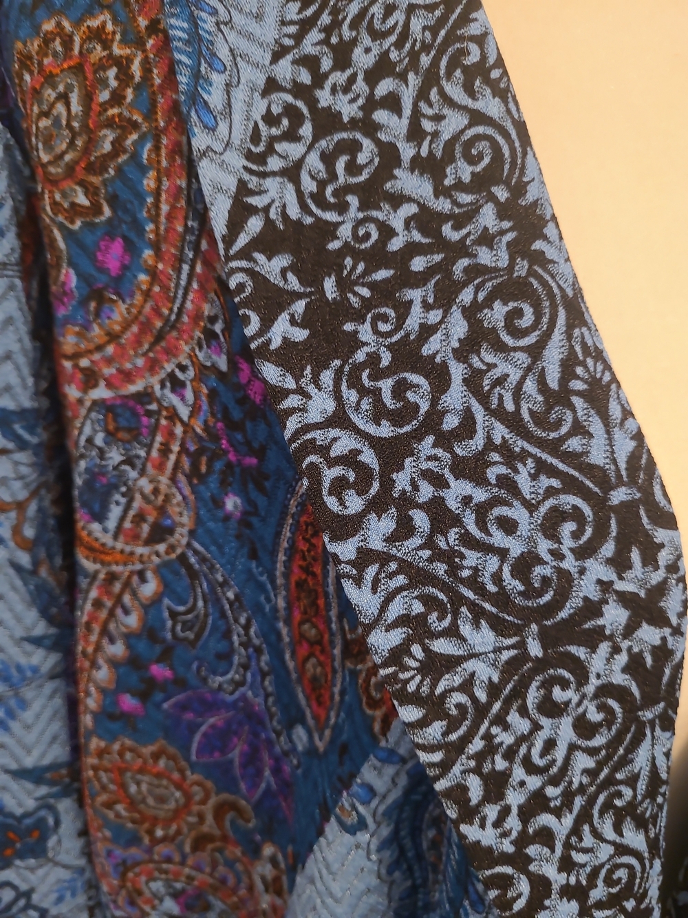 Susan Graver Blue Multi-Pattern Long Trench Coat - Picture 2 of 12